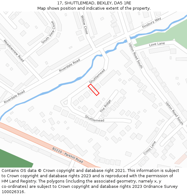17, SHUTTLEMEAD, BEXLEY, DA5 1RE: Location map and indicative extent of plot
