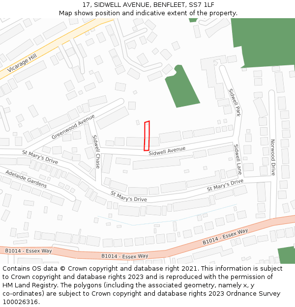 17, SIDWELL AVENUE, BENFLEET, SS7 1LF: Location map and indicative extent of plot