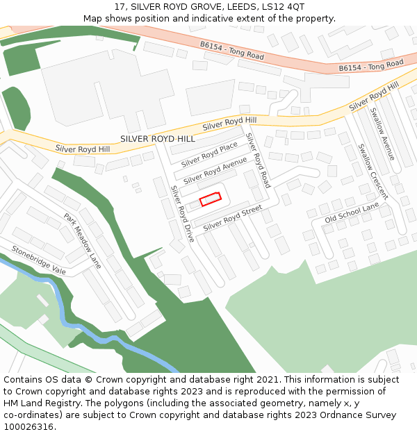 17, SILVER ROYD GROVE, LEEDS, LS12 4QT: Location map and indicative extent of plot