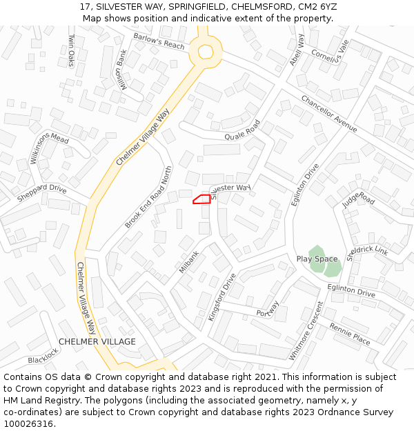 17, SILVESTER WAY, SPRINGFIELD, CHELMSFORD, CM2 6YZ: Location map and indicative extent of plot