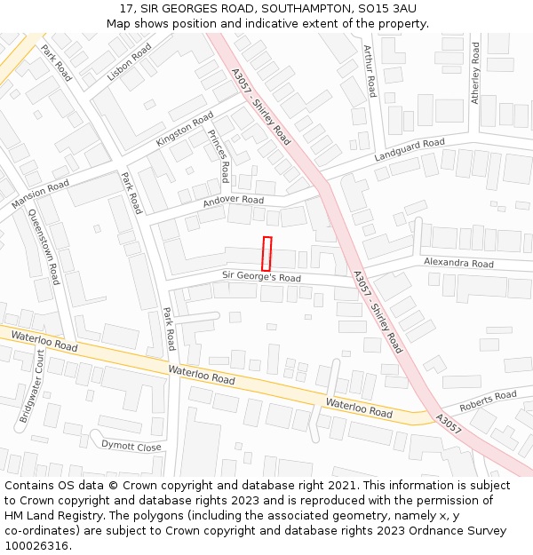 17, SIR GEORGES ROAD, SOUTHAMPTON, SO15 3AU: Location map and indicative extent of plot