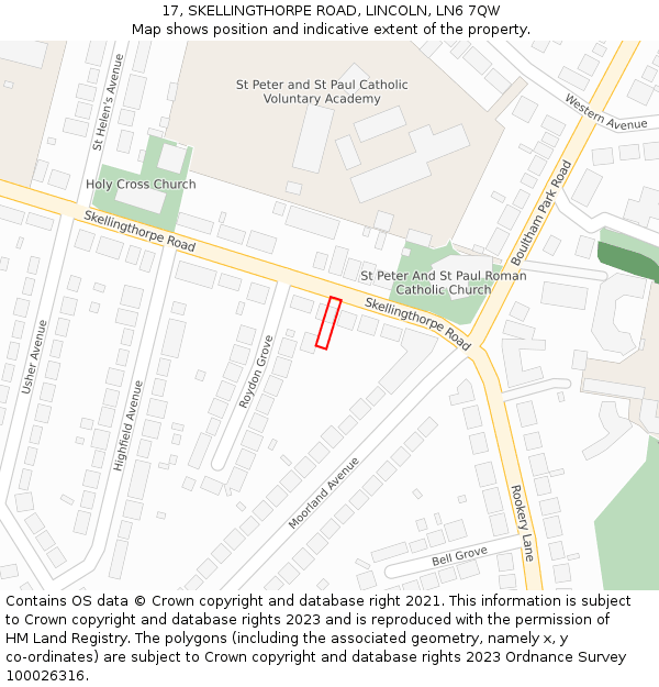 17, SKELLINGTHORPE ROAD, LINCOLN, LN6 7QW: Location map and indicative extent of plot