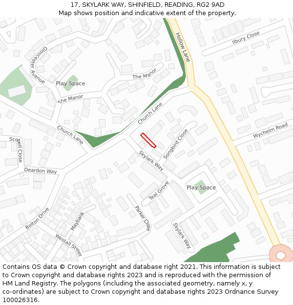 17, SKYLARK WAY, SHINFIELD, READING, RG2 9AD: Location map and indicative extent of plot
