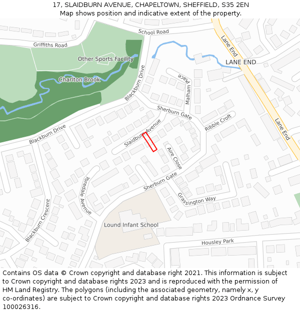 17, SLAIDBURN AVENUE, CHAPELTOWN, SHEFFIELD, S35 2EN: Location map and indicative extent of plot