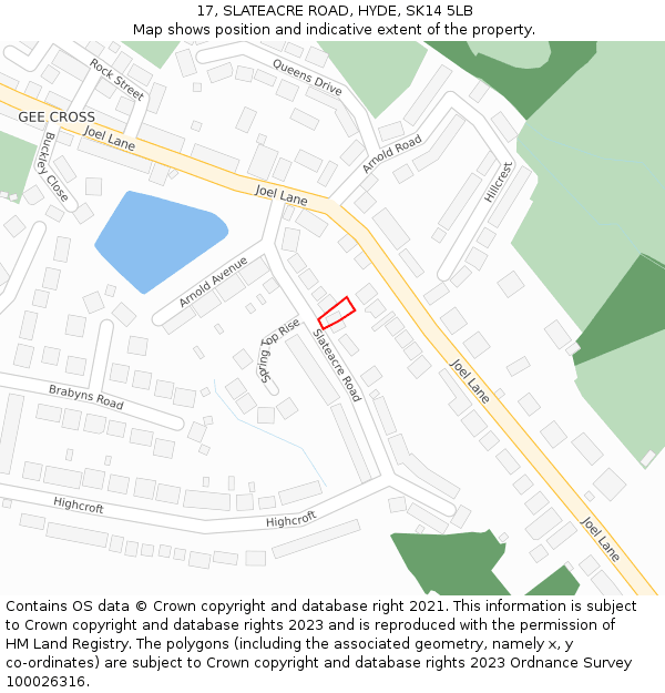 17, SLATEACRE ROAD, HYDE, SK14 5LB: Location map and indicative extent of plot