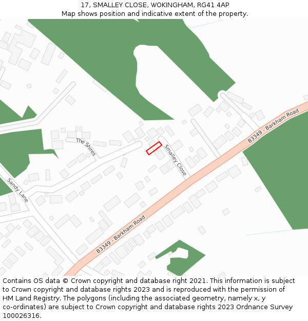 17, SMALLEY CLOSE, WOKINGHAM, RG41 4AP: Location map and indicative extent of plot