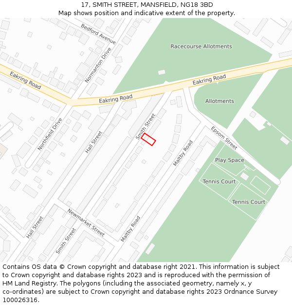 17, SMITH STREET, MANSFIELD, NG18 3BD: Location map and indicative extent of plot