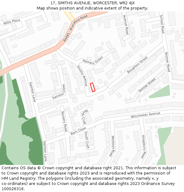17, SMITHS AVENUE, WORCESTER, WR2 4JX: Location map and indicative extent of plot