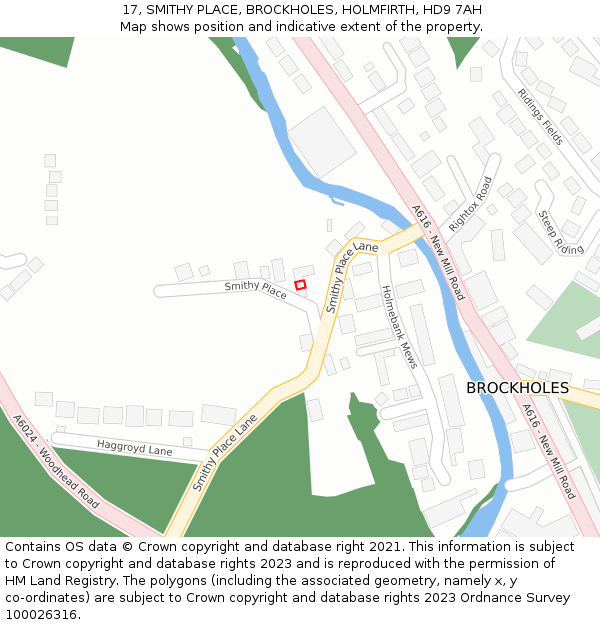 17, SMITHY PLACE, BROCKHOLES, HOLMFIRTH, HD9 7AH: Location map and indicative extent of plot