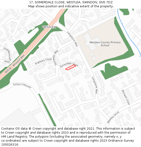 17, SOMERDALE CLOSE, WESTLEA, SWINDON, SN5 7DZ: Location map and indicative extent of plot