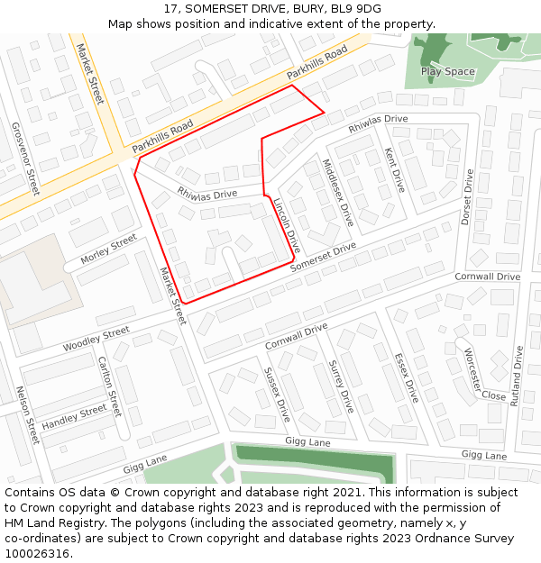 17, SOMERSET DRIVE, BURY, BL9 9DG: Location map and indicative extent of plot