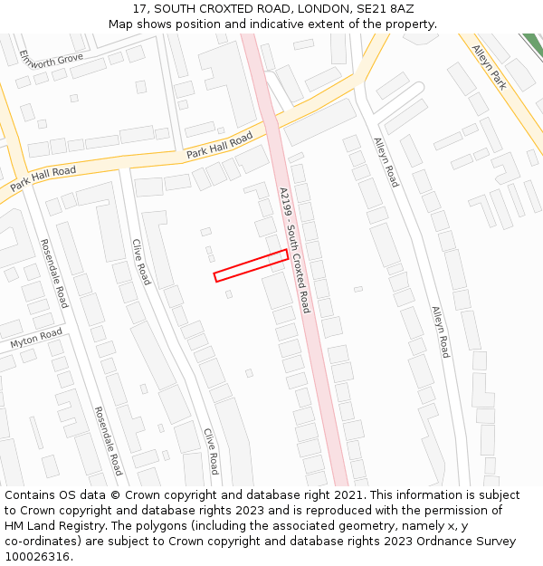 17, SOUTH CROXTED ROAD, LONDON, SE21 8AZ: Location map and indicative extent of plot