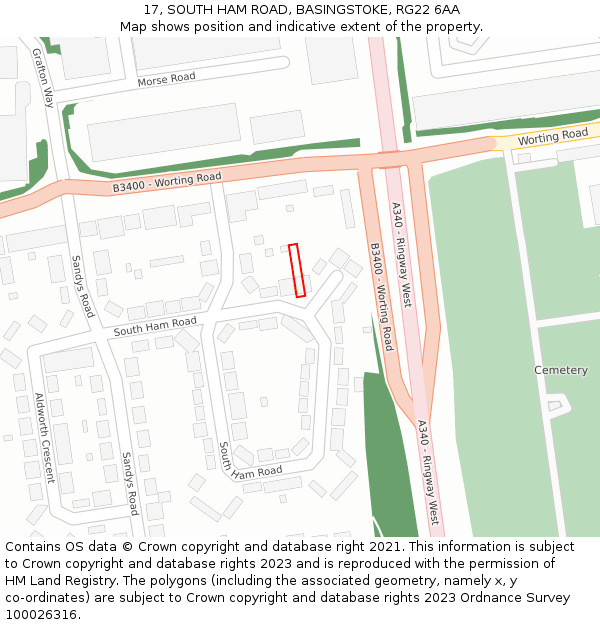 17, SOUTH HAM ROAD, BASINGSTOKE, RG22 6AA: Location map and indicative extent of plot