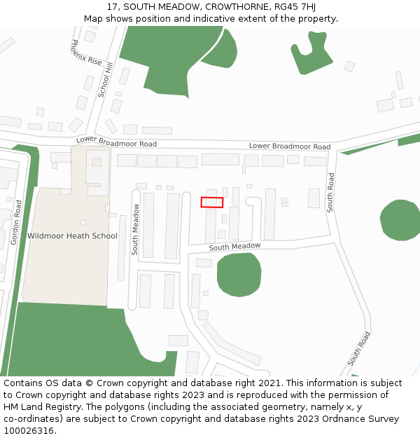 17, SOUTH MEADOW, CROWTHORNE, RG45 7HJ: Location map and indicative extent of plot