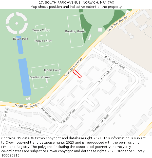 17, SOUTH PARK AVENUE, NORWICH, NR4 7AX: Location map and indicative extent of plot