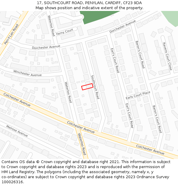 17, SOUTHCOURT ROAD, PENYLAN, CARDIFF, CF23 9DA: Location map and indicative extent of plot