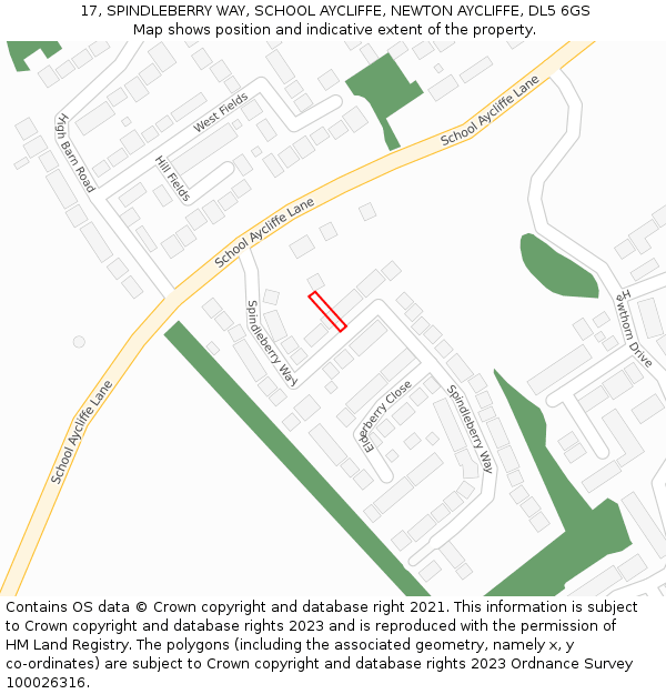 17, SPINDLEBERRY WAY, SCHOOL AYCLIFFE, NEWTON AYCLIFFE, DL5 6GS: Location map and indicative extent of plot