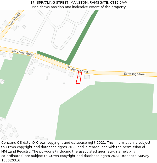 17, SPRATLING STREET, MANSTON, RAMSGATE, CT12 5AW: Location map and indicative extent of plot