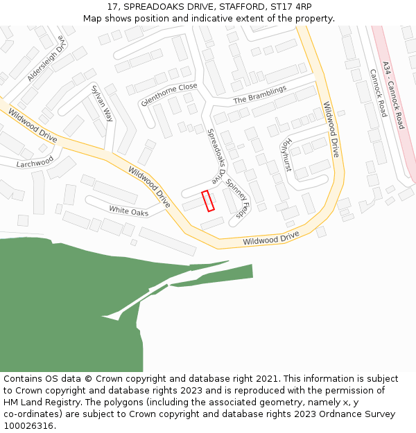 17, SPREADOAKS DRIVE, STAFFORD, ST17 4RP: Location map and indicative extent of plot