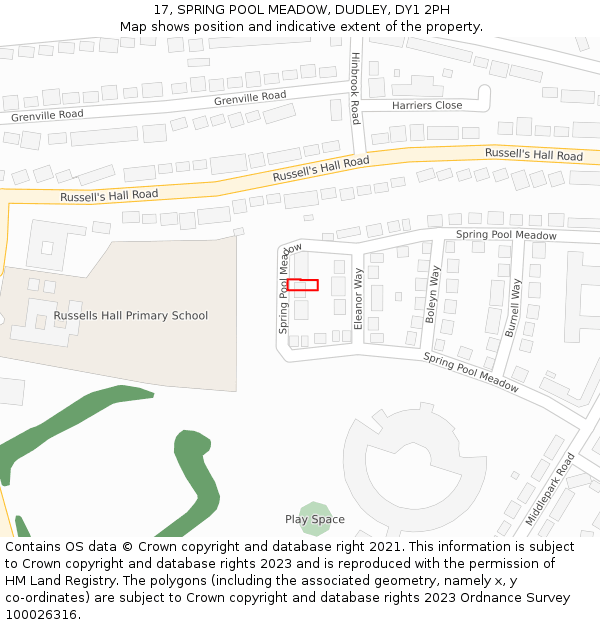 17, SPRING POOL MEADOW, DUDLEY, DY1 2PH: Location map and indicative extent of plot