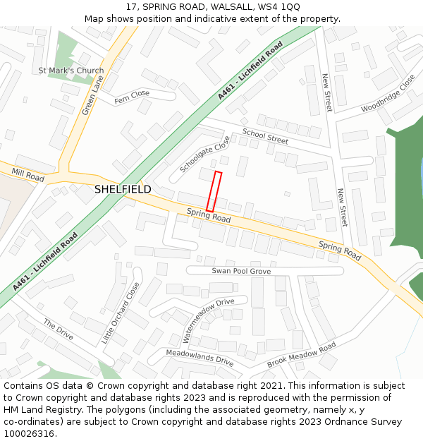 17, SPRING ROAD, WALSALL, WS4 1QQ: Location map and indicative extent of plot
