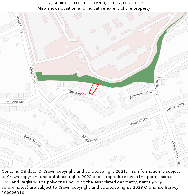 17, SPRINGFIELD, LITTLEOVER, DERBY, DE23 6EZ: Location map and indicative extent of plot