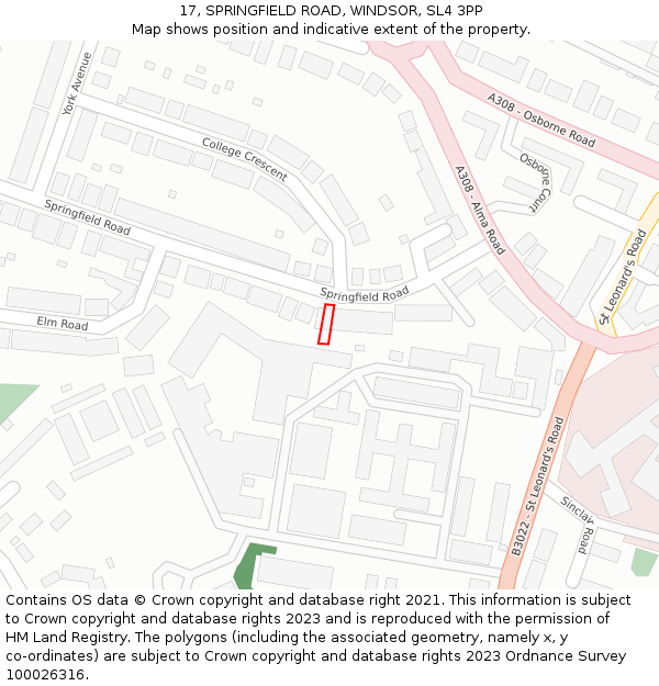 17, SPRINGFIELD ROAD, WINDSOR, SL4 3PP: Location map and indicative extent of plot