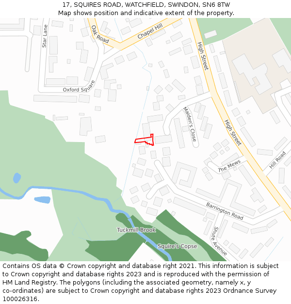 17, SQUIRES ROAD, WATCHFIELD, SWINDON, SN6 8TW: Location map and indicative extent of plot