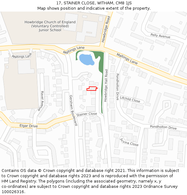 17, STAINER CLOSE, WITHAM, CM8 1JS: Location map and indicative extent of plot
