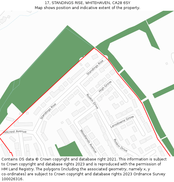 17, STANDINGS RISE, WHITEHAVEN, CA28 6SY: Location map and indicative extent of plot
