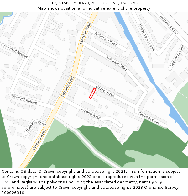 17, STANLEY ROAD, ATHERSTONE, CV9 2AS: Location map and indicative extent of plot