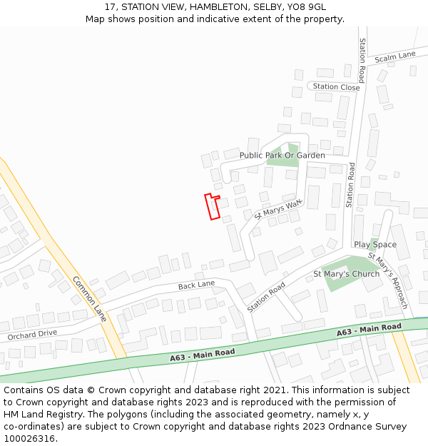17, STATION VIEW, HAMBLETON, SELBY, YO8 9GL: Location map and indicative extent of plot