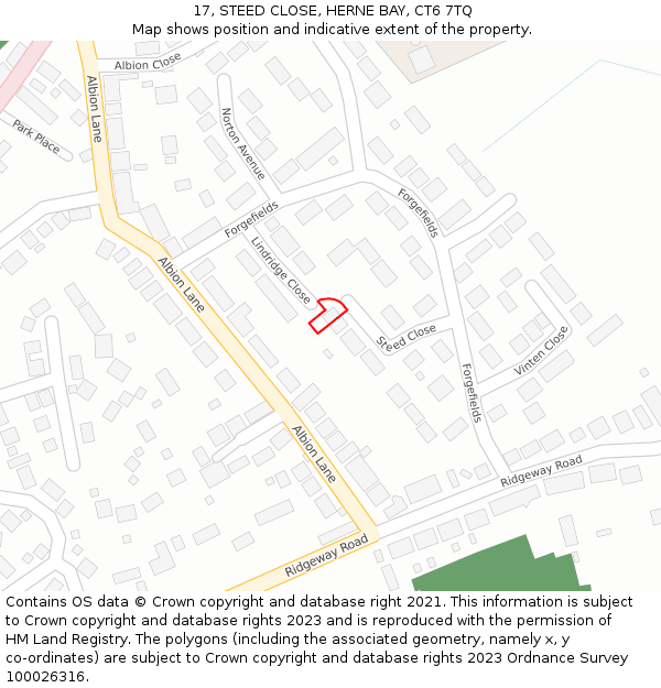17, STEED CLOSE, HERNE BAY, CT6 7TQ: Location map and indicative extent of plot