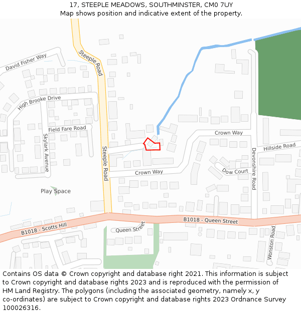 17, STEEPLE MEADOWS, SOUTHMINSTER, CM0 7UY: Location map and indicative extent of plot