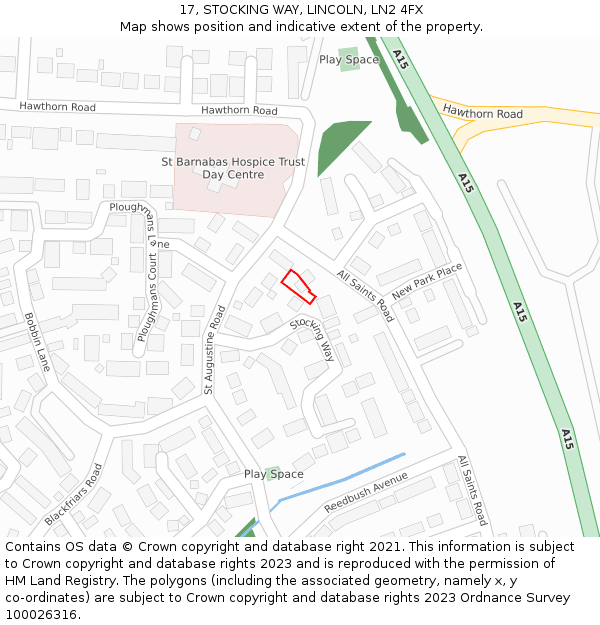 17, STOCKING WAY, LINCOLN, LN2 4FX: Location map and indicative extent of plot