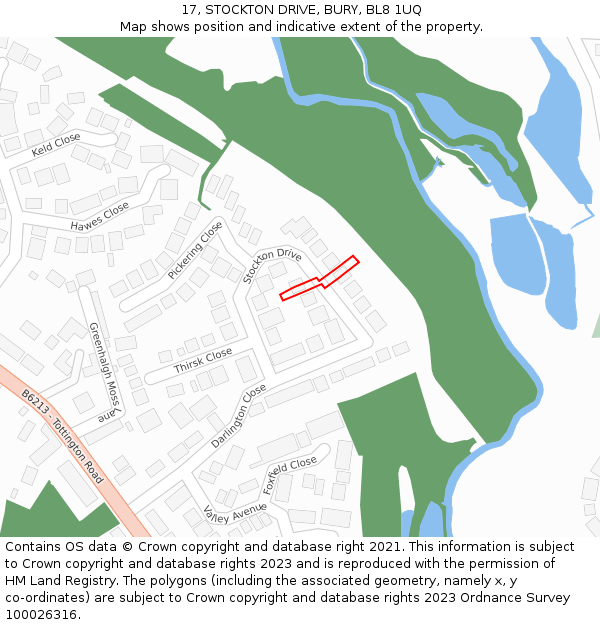 17, STOCKTON DRIVE, BURY, BL8 1UQ: Location map and indicative extent of plot