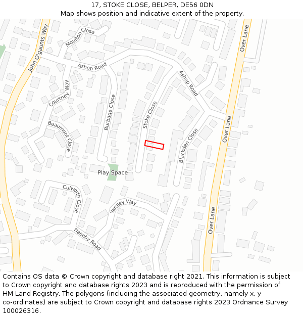 17, STOKE CLOSE, BELPER, DE56 0DN: Location map and indicative extent of plot
