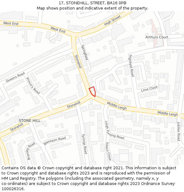 17, STONEHILL, STREET, BA16 0PB: Location map and indicative extent of plot