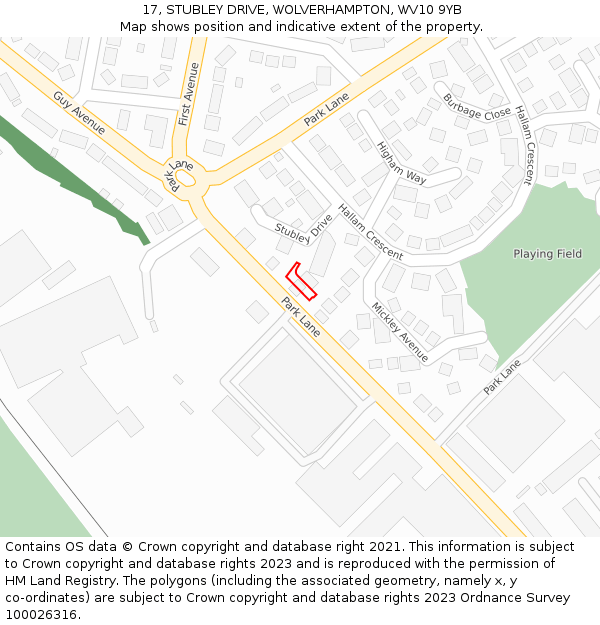17, STUBLEY DRIVE, WOLVERHAMPTON, WV10 9YB: Location map and indicative extent of plot
