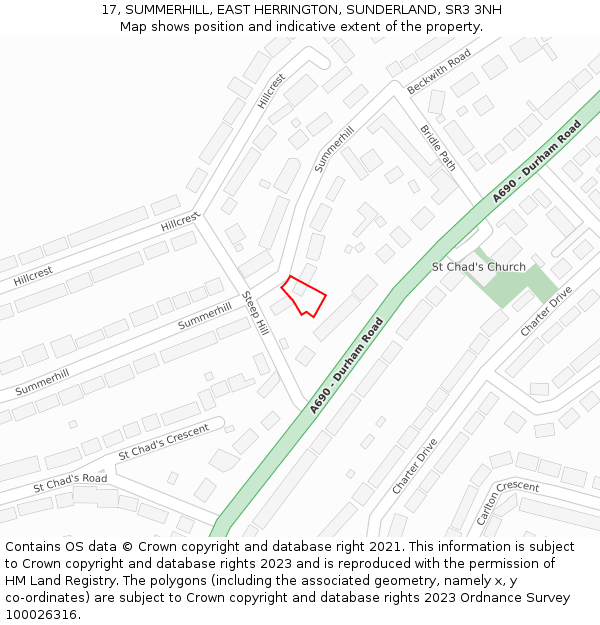 17, SUMMERHILL, EAST HERRINGTON, SUNDERLAND, SR3 3NH: Location map and indicative extent of plot