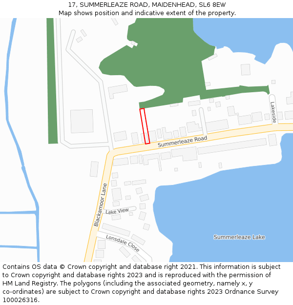 17, SUMMERLEAZE ROAD, MAIDENHEAD, SL6 8EW: Location map and indicative extent of plot