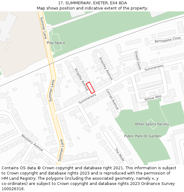 17, SUMMERWAY, EXETER, EX4 8DA: Location map and indicative extent of plot