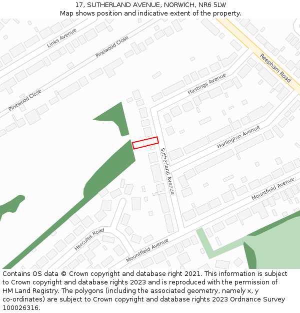 17, SUTHERLAND AVENUE, NORWICH, NR6 5LW: Location map and indicative extent of plot