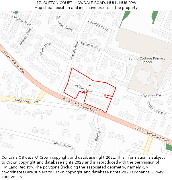 17, SUTTON COURT, HOWDALE ROAD, HULL, HU8 9PW: Location map and indicative extent of plot