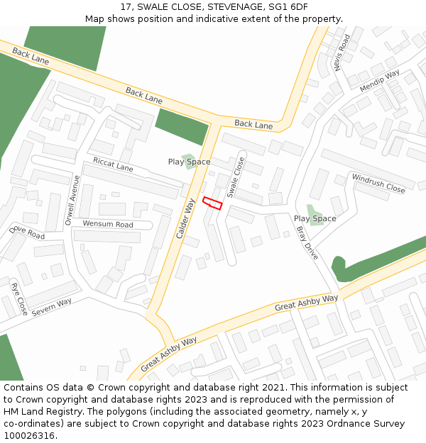 17, SWALE CLOSE, STEVENAGE, SG1 6DF: Location map and indicative extent of plot
