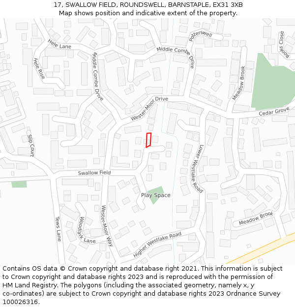 17, SWALLOW FIELD, ROUNDSWELL, BARNSTAPLE, EX31 3XB: Location map and indicative extent of plot