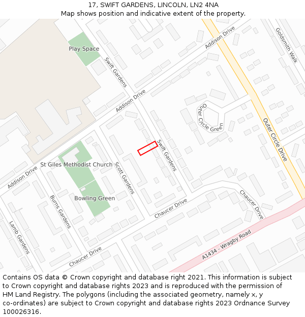 17, SWIFT GARDENS, LINCOLN, LN2 4NA: Location map and indicative extent of plot
