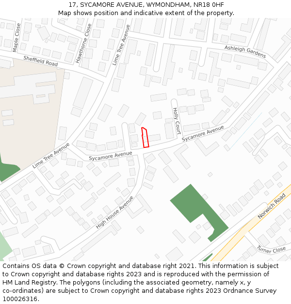 17, SYCAMORE AVENUE, WYMONDHAM, NR18 0HF: Location map and indicative extent of plot