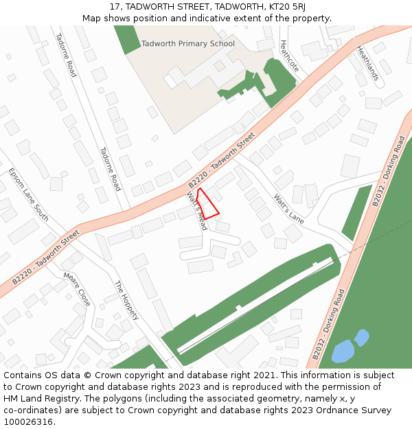 17, TADWORTH STREET, TADWORTH, KT20 5RJ: Location map and indicative extent of plot