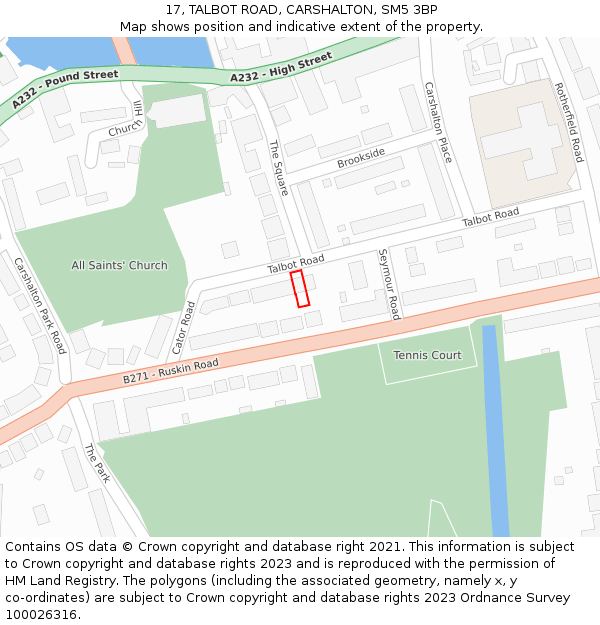 17, TALBOT ROAD, CARSHALTON, SM5 3BP: Location map and indicative extent of plot